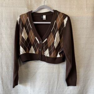 Divided Brown and Cream Argyle Cardigan